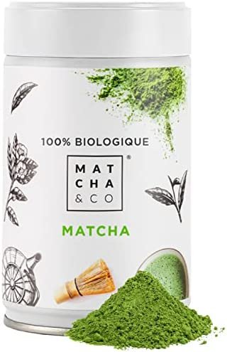 Thé Matcha 100 % biologique 80 g [Qualité Cérémonielle]. Poudre de thé vert biologique du Japon. Thé Matcha Biologique. Thé vert Matcha 100 % naturel. Matcha & CO