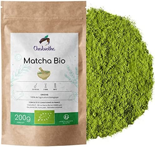 Chabiothé Matcha Dégustation Bio 200g – Origine Japon et sachet biodégradable – conditionné en France – thé vert Matcha en poudre