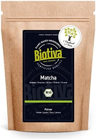Biotiva Thé matcha bio 100g – Poudre de matcha véritable- Thé, latte, smoothies – Matcha bio haut de gamme – 100% issu de l&rsquo;agriculture durable – Conditionné et contrôlé en Allemagne (DE-ÖKO-005)