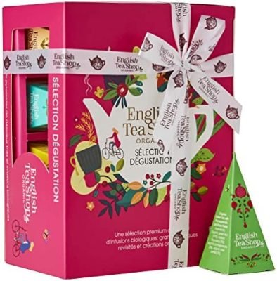 Coffret Prismes Éco-çonçu English Tea Shop -sélection de Thés & Infusions Bio – 6 Mélanges – 12 Sachets Pyramides – 24g