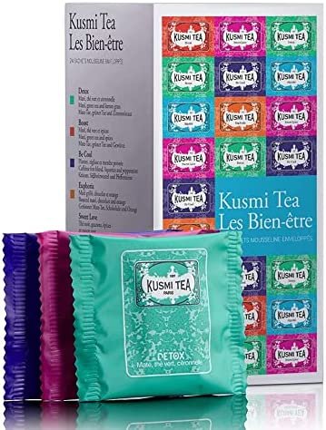 Kusmi Tea – Coffret de thé en sachet Les Bien-être – Assortiment thés aromatisés et infusions – Thés Detox, Boost, Sweet Love et Infusions Be Cool – Boite de 24 sachets mousseline