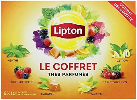 Lipton Coffret Thés Parfumés Assortiment de Thés Verts et Thés Noirs, 6 Variétés, Label Rainforest Alliance 60 Sachets
