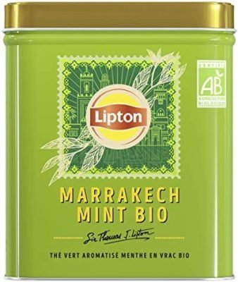 Lipton Thé Vert Bio Marrakech Mint, Menthe, 100% d’origine naturelle, Agriculture Biologique, 145g