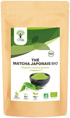 Matcha Bio en Poudre – Puissant Antioxydant – Thé Matcha Japonais de Qualité Prémium – Colorant Alimentaire Vert – Cuisine et Infusion – Produit au Japon Conditionné en France – Certifié Ecocert 200g