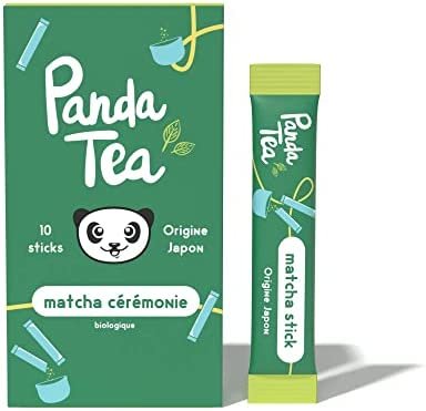 Panda Tea Thé Matcha Cérémonie Bio | Poudre de Thé Matcha d&rsquo;Origine Japonaise | 10 Stick de Thé Matcha | Thé Vert en Poudre Idéal Pour Vos Boissons