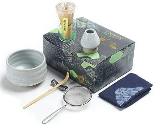Service à thé japonais TEANAGOO, ensemble de fouets Matcha, fouet en bambou bol Matcha (chasen), cuillère (chashaku), support de fouet, kit de fabrication de thé, N5, poudre de thé vert Matcha.…