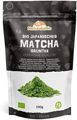 Thé Matcha Bio Japonais 100g. Cérémonie Thé Vert Matcha en Poudre. Matcha Green Tea Produit au Japon Uji, Kyoto. Idéal à Boire, pour Cuisiner et dans le Lait. NaturaleBio