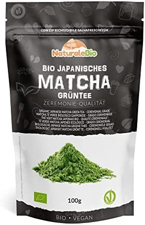 Thé Matcha Bio Japonais 100g. Cérémonie Thé Vert Matcha en Poudre. Matcha Green Tea Produit au Japon Uji, Kyoto. Idéal à Boire, pour Cuisiner et dans le Lait. NaturaleBio