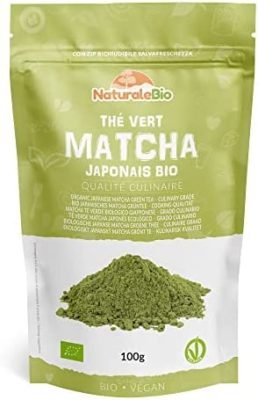 Thé Matcha Bio Japonais de Cuisine – Qualité Culinaire – 100 gr. Thé Vert Matcha en Poudre Naturel. Matcha Green Tea Produit au Japon Uji, Kyoto. Pour la Patisseries, Cookies et dans le Lait