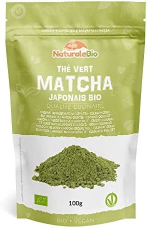 Thé Matcha Bio Japonais de Cuisine – Qualité Culinaire – 100 gr. Thé Vert Matcha en Poudre Naturel. Matcha Green Tea Produit au Japon Uji, Kyoto. Pour la Patisseries, Cookies et dans le Lait