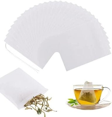 100 Pcs Sachets Filtre à Thé Jetables, Naturel Filtre Papier avec Cordon Sachet à Thé Infuseur Vide Filtre Thé à Remplir pour Thé Café Herbes Épices (7 x 9 cm)