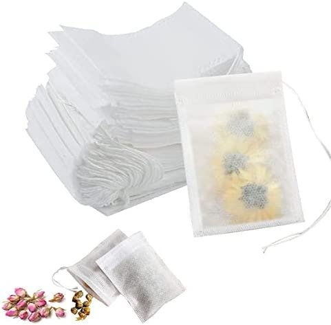 100 Pcs Sachets Filtre à Thé Jetables,sachets à thé jetables avec cordon de serrage,Filtre Papier Sac,pour la cuisine,le thé, le café, le stockage d&rsquo;épices(6 x 8 cm)