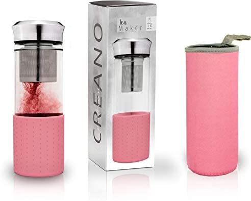 Creano Théière »Teamaker » – Bouteille de Thé à Emporter en Verre avec Passoire Pour le Thé en Vrac, y Compris Sachet en Néoprène | 400ml (Rose)