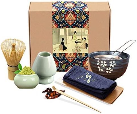 Artcome Ensemble de thé japonais Matcha Fouet Matcha Cuillère traditionnelle, Boîte à matcha, Kit de cérémonie de matcha fait à la main pour cérémonie de thé japonaise traditionnelle (9 pièces)