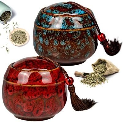 Bakiauli 2 Pièces Boîte à Thé en Céramique Couvercle Hermétique, Pot à Thé en Céramique Vintage de Style Chinois Boîtes pour Thé Pot à Sucre, Épices et Noix