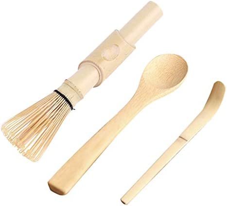 Batteur à main en En bois 3 pièces Matcha faisant ensemble fouet à thé Matcha cuillère à café en En bois crochetée Chashaku