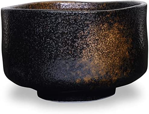 Bol à thé matcha fait main japonaise noir, cérémonie de thé vert, poterie authentique Mino Ware, Kuro Sakin Gesho Céramique Chawan