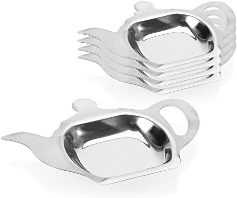 COM-FOUR® 5X Porte-sachets de thé en métal, Porte-sachets de thé en Optique théière, idéal pour Servir, env. 13 x 9,5 x 1,1 cm (05 pièces)