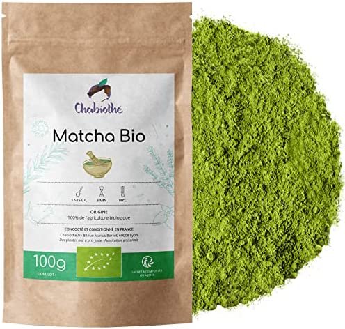 Chabiothé Matcha Dégustation Bio 100g – Origine Japon et sachet biodégradable – conditionné en France – thé vert Matcha en poudre