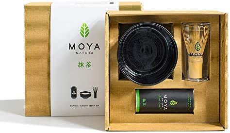 Coffret Moya Matcha thé vert en poudre | 30 g de Matcha Traditional Bio + Bol + Fouet | Set d’initiation à la préparation traditionnelle du thé matcha