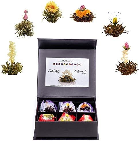 Creano Coffret Cadeau Avec Fleurs de Thé dans une Boîte Magnétique, « The blanc et noir » | 6 Fleurs de Thé Avec 6 Sortes différentes