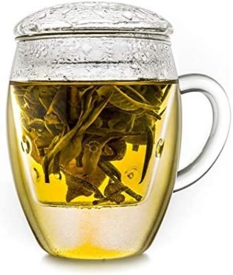 Creano Verre All-in-One, Grande Tasse à Thé avec Passoire et Couvercle en Verre, Théière dans Une Jolie Coffret Cadeau | 400ml