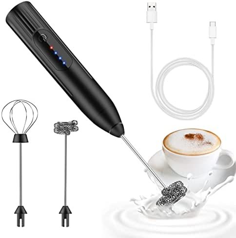 EBUYFIRE Mousseur à lait électrique Rechargeable avec 2 Fouets en Acier Inoxydable, Mini Fouet 3 Vitesses Réglables pour Café, Matcha, Latte Cappuccino, Chocolat Chaud, Céto