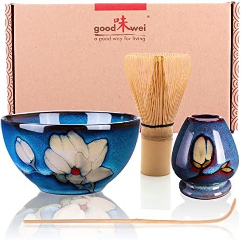 Goodwei Ensemble à Thé Matcha Premium – Bol de cérémonie, Fouet et Support (Magnolia, 80)