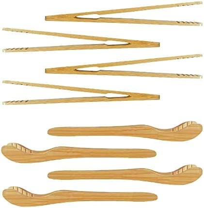 HLIWS 8 Pièces pince grille pain,Pinces en Bambou,Pince à toasts,Pince à Thé,pour Cuisson,Pain,Thé aux Fruits et Cornichons(4 droites,4 courbées)