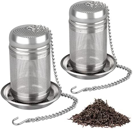 HONZUEN Infuseur à Thé,Filtre à Thé Lot de 2 Inox Trou Réutilisable Fin Filtre à Thé Avec Couvercle et Crochet à Chaîne,Acier Inoxydable Passoire à Thé en Vrac Épices pour Tasse Mug Théière