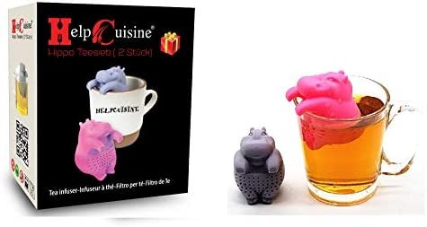HelpCuisine® Infuser/infuseur de thé/Filtre diffusseur/passoire a thé à Forme de Hippopotame, infuseur réalisé en Silicone à 100% Alimentaire sans BPA, (Set 2 pcs + Paquet-Cadeau)