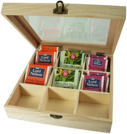 Incutex boîte de rangement thé, boîte thé compartiments, boîte thé sachets, boîte thé bois avec 9 compartiments et fenêtre transparente