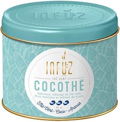 Infuz – Cocothé – Thé en vrac – Une escapade fruitée et ensoleillée – Thé vert, coco & ananas – 80g