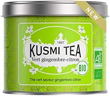 Kusmi Tea – Thé Vert gingembre-citron Bio – Boîte thé métal 100 g – Environ 40 tasses