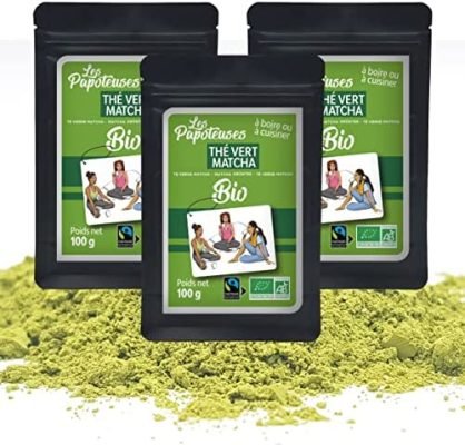 LES PAPOTEUSES | Thé Vert Matcha en poudre | Lot de 3 sachets de 100g | Thé Vert de Chine | Certifié biologique et Commerce équitable
