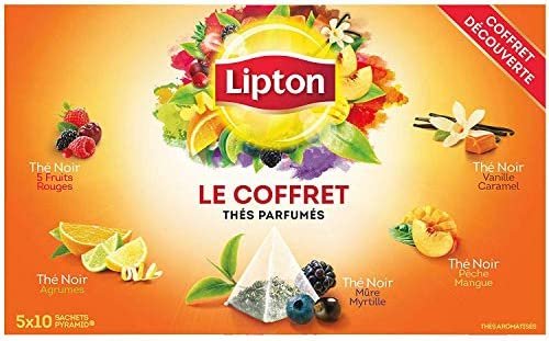Lipton Coffret Découverte Assortiment de 5 Thés Noirs, Label Rainforest Alliance 50 Sachets Lipton Coffret Découverte Assortiment de 5 Thés Noirs, Label Rainforest Alliance 50 Sachets