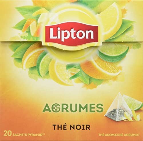 Lipton Thé Noir Agrumes, Mélange Frais et Acidulé, Citron, Citron Vert, Orange & Pamplemousse, Certifié Rainforest Alliance, 20 Sachets Pyramid®