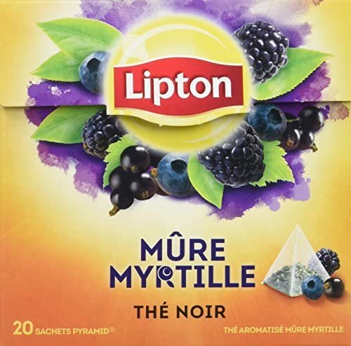 Lipton Thé Noir Mûre & Myrtille, Certifié Label Rainforest Alliance 20 Sachets – 36 g