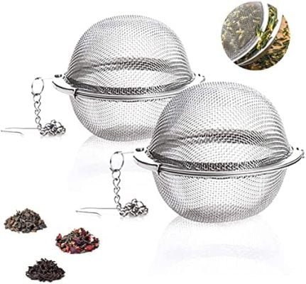 Lot de 2 Infuseurs à Thé en Acier Inoxydable 5,5cm, Passoire à thé avec Crochet à Chaîne Allongé et Maille extra fine pour Infuser du Thé en Vrac des Épices et Assaisonnements