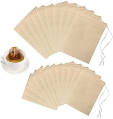 Lot de 200 Sachets Filtre à Thé Jetables, 2 Tailles Sachet The a Remplir Sac pour Infuseur à Thé, Sachet de Thé en Papier avec Cordon pour Herbes, Thé en Vrac, Café(Nature, 5 x 7 cm, 7 x 9 cm)