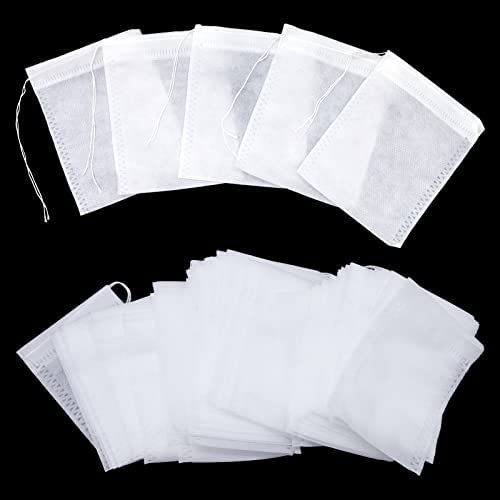 Lot de 200 sachets à thé jetables avec cordon de serrage, sachets de thé pour thé en vrac (6 x 8 cm)