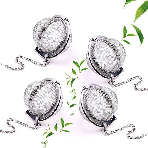 Lot de 4 infuseurs à thé en acier inoxydable avec crochet à chaîne allongé et maille extra fine pour infuser du thé en vrac et des épices et assaisonnements.