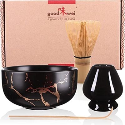 Matcha Ensemble à Cérémonie Thé Japonais Kit Bol, Fouet et Porte Fouet – Marbre (Noir, 120)