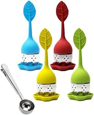 Notherss Infuseur Thé Boule à Thé 4PCS Filtre à Thé en Silicone et Acier Inox pour Vrac Infusion Tisane avec Cuillère à Clip Acier Inox 304