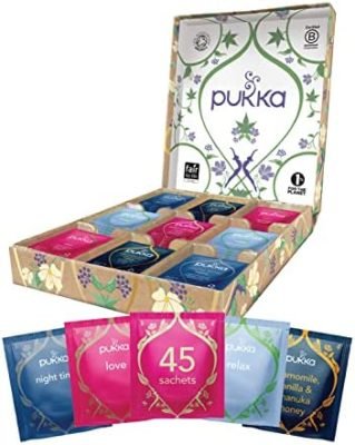 Pukka Coffret Relax, Assortiment de 5 Thés Et Infusions Biologiques Issus du Commerce Equitable, 100% Bio, 45 sachets Tisanes, Idée Cadeau Fête des Grands-Mères