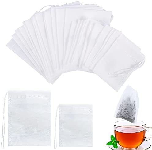 Sachets Filtre à Thé, 200 Pcs Sac à Thé Non Tissé Sachets de Thé Vide avec Cordon de Serrage pour Thé, Café, Épices (Blanc, 9x7cm; 7x5cm)…