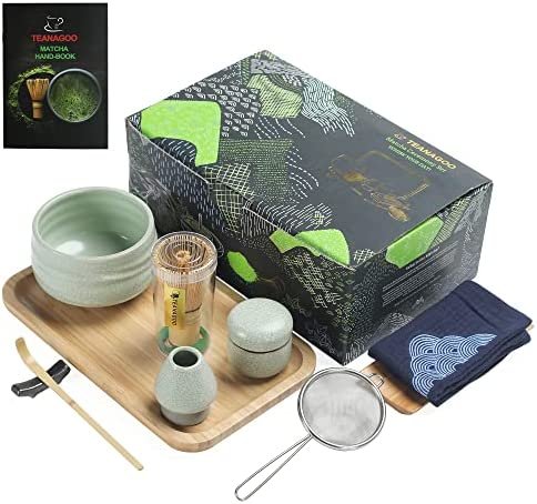 Service à thé japonais TEANAGOO, ensemble de fouets à matcha, fouet à matcha en bambou bol (chasen), cuillère (chashaku), porte-fouet, O6, plateau à thé en poudre de thé vert