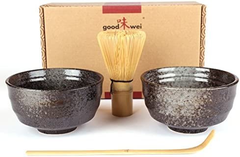 Set de thé matcha japonais Goodwei avec 2 bols à matcha en céramique