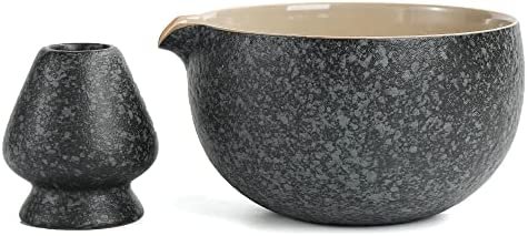 TEANAGOO Chawan à Matcha, texture rocheuse naturelle japonaise, avec porte-fouet, 510ml. K17, Lt. Grey, Bol à thé Matcha, Bol en céramique, Bols à thé pour Matcha, Bol à Matcha en céramique…