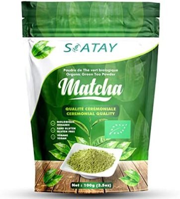 Thé Matcha Cérémonie Bio Japonais, 100g en sachet, The Vert Matcha en Poudre, Certifié Agriculture Biologique, Conditionné en France, Matcha Green Tea Powder Idéal en cuisine, boisson chaude ou froide